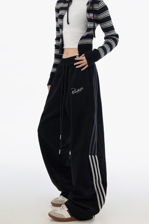 Trendy Women's Striped Hip-Hop Sports Pants - Loose Straight Casual Dance Trousers, American Style, Streetwear Fashion