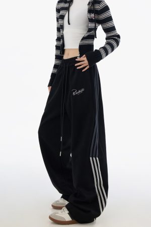 Trendy Women's Striped Hip-Hop Sports Pants - Loose Straight Casual Dance Trousers, American Style, Streetwear Fashion