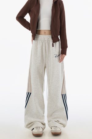 Trendy Women's Striped Hip-Hop Sports Pants - Loose Straight Casual Dance Trousers, American Style, Streetwear Fashion