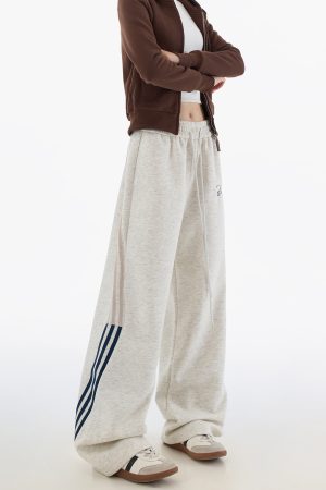 Trendy Women's Striped Hip-Hop Sports Pants - Loose Straight Casual Dance Trousers, American Style, Streetwear Fashion