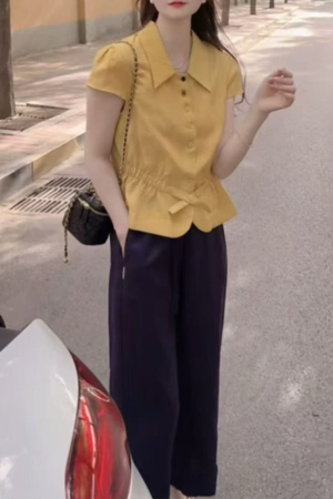 Trendy Women's Two-Piece Set 2025: Short-Sleeve T-Shirt & Loose High-Waisted Casual Straight-Leg Pants for Summer Style