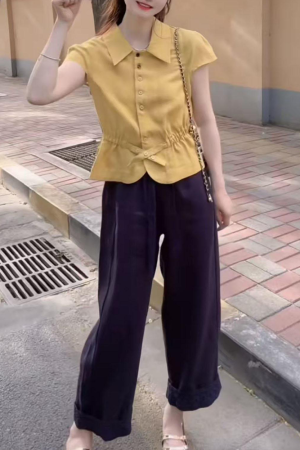 Trendy Women's Two-Piece Set 2025: Short-Sleeve T-Shirt & Loose High-Waisted Casual Straight-Leg Pants for Summer Style