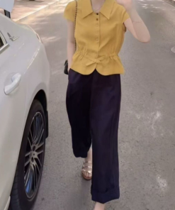 Trendy Women's Two-Piece Set 2025: Short-Sleeve T-Shirt & Loose High-Waisted Casual Straight-Leg Pants for Summer Style