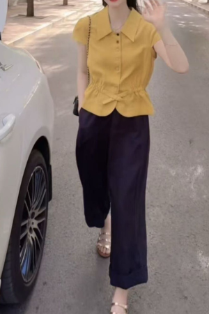 Trendy Women's Two-Piece Set 2025: Short-Sleeve T-Shirt & Loose High-Waisted Casual Straight-Leg Pants for Summer Style