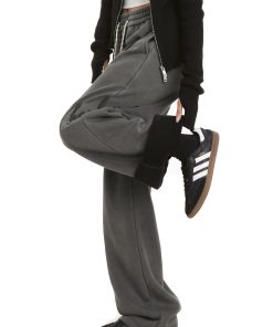 Trendy Women's Vintage Embroidered Hip-Hop Sweatpants, American Street Dance Style, Draped Sports Pants for a Cool Look