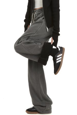 Trendy Women's Vintage Embroidered Hip-Hop Sweatpants, American Street Dance Style, Draped Sports Pants for a Cool Look