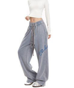 Trendy Women's Vintage Embroidered Hip-Hop Sweatpants, American Street Dance Style, Draped Sports Pants for a Cool Look