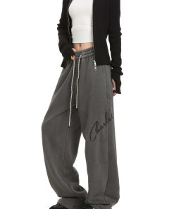 Trendy Women's Vintage Embroidered Hip-Hop Sweatpants, American Street Dance Style, Draped Sports Pants for a Cool Look
