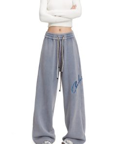 Trendy Women's Vintage Embroidered Hip-Hop Sweatpants, American Street Dance Style, Draped Sports Pants for a Cool Look