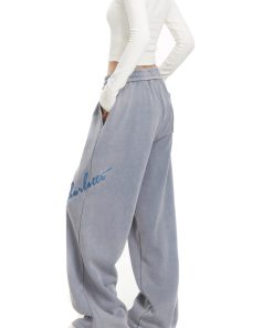 Trendy Women's Vintage Embroidered Hip-Hop Sweatpants, American Street Dance Style, Draped Sports Pants for a Cool Look