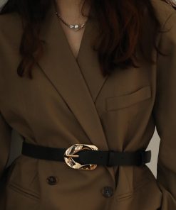 Trendy Women's Waist-Cinching Leather Belt for Dresses, Sweaters, and Coats - Decorative Fashion Accessory