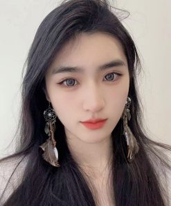 Tribal Princess Brown Feather Vintage Long Earrings - Women's Ethnic Ear Clips, Boho Chic Accessories for a Unique Look