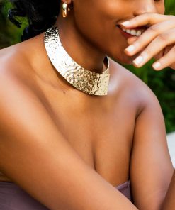 Tribal Style Open Collar Necklace - Irregular Wide Wave Punk Metal Jewelry for Unique Fashion Statements