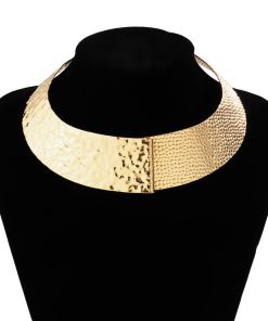 Tribal Style Open Collar Necklace - Irregular Wide Wave Punk Metal Jewelry for Unique Fashion Statements