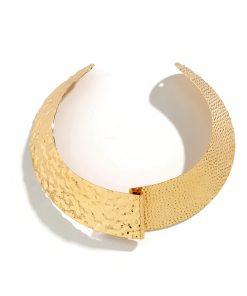 Tribal Style Open Collar Necklace - Irregular Wide Wave Punk Metal Jewelry for Unique Fashion Statements