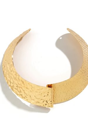 Tribal Style Open Collar Necklace - Irregular Wide Wave Punk Metal Jewelry for Unique Fashion Statements