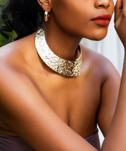 Tribal Style Open Collar Necklace - Irregular Wide Wave Punk Metal Jewelry for Unique Fashion Statements