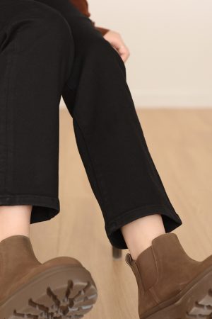 Turkish Bossa Cowboy Ceiling Black Fleece Baguette Jeans - Stylish 90s-Inspired Casual Wear for Trendy Fashion Lovers
