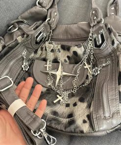 Turtle Neck With Tank Top Over, Jane Birkin Flare Jeans - Y2K Leopard Faux Fur Bag