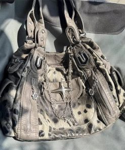 Turtle Neck With Tank Top Over, Jane Birkin Flare Jeans - Y2K Leopard Faux Fur Bag