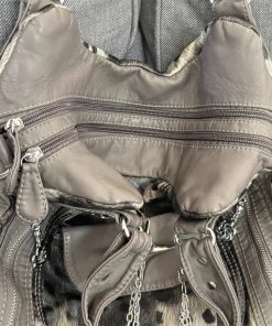 Turtle Neck With Tank Top Over, Jane Birkin Flare Jeans - Y2K Leopard Faux Fur Bag