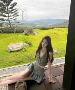 Tweed Petal Skirt & Sleeveless Top Two-Piece Set - Super Short Little Waltz Style, Chic 90s Inspired Fashion