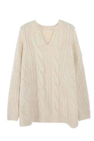 Twisted Solid Color Pullover Sweater for Women - Japanese Lazy Style, Loose Fit, College Style, Perfect for Autumn and Winter 2025