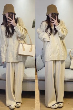 Twisted Solid Color Pullover Sweater for Women - Japanese Lazy Style, Loose Fit, College Style, Perfect for Autumn and Winter 2025