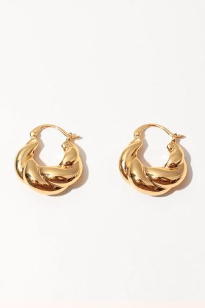 Twisted Wire Hollow Earrings - Shiny Brass Gold-Plated Elegant Daily Jewelry for a Fairy-Inspired Look