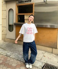 Two-Color Gradient Logo Short Sleeve T-Shirt for Men and Women, Loose Fit Casual Top, Versatile Round Neck Style