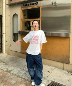 Two-Color Gradient Logo Short Sleeve T-Shirt for Men and Women, Loose Fit Casual Top, Versatile Round Neck Style