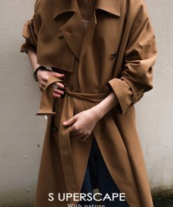 Two-Tone Casual High Slim Stand Collar Raincoat Drop Shoulder Long Trench Coat for Early Autumn Fashion