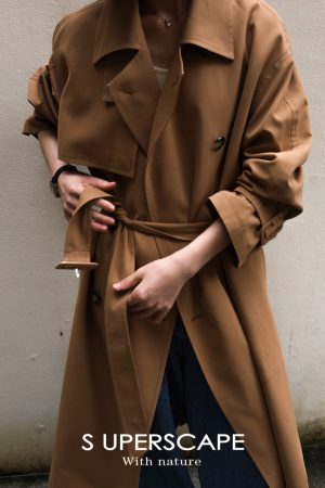 Two-Tone Casual High Slim Stand Collar Raincoat Drop Shoulder Long Trench Coat for Early Autumn Fashion