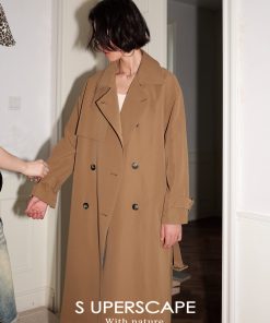 Two-Tone Casual High Slim Stand Collar Raincoat Drop Shoulder Long Trench Coat for Early Autumn Fashion