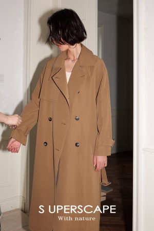 Two-Tone Casual High Slim Stand Collar Raincoat Drop Shoulder Long Trench Coat for Early Autumn Fashion