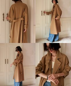 Two-Tone Casual High Slim Stand Collar Raincoat Drop Shoulder Long Trench Coat for Early Autumn Fashion