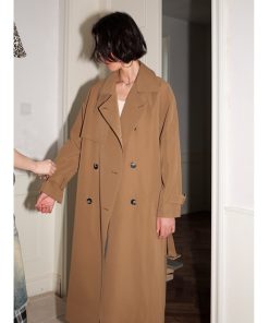 Two-Tone Casual High Slim Stand Collar Raincoat Drop Shoulder Long Trench Coat for Early Autumn Fashion