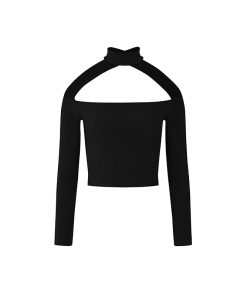 Two-tone Halter Off-Shoulder Slim Fit Shirt for Women, One-Shoulder Long Sleeve Top, Spring Summer Fashion 2025