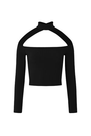 Two-tone Halter Off-Shoulder Slim Fit Shirt for Women, One-Shoulder Long Sleeve Top, Spring Summer Fashion 2025