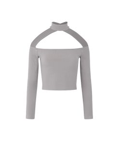 Two-tone Halter Off-Shoulder Slim Fit Shirt for Women, One-Shoulder Long Sleeve Top, Spring Summer Fashion 2025