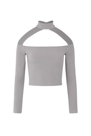 Two-tone Halter Off-Shoulder Slim Fit Shirt for Women, One-Shoulder Long Sleeve Top, Spring Summer Fashion 2025
