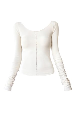 Two-Tone Hollow Knit Top, Slim-Fit V-Neck One-Shoulder Knitwear for Autumn, Flattering Style, Trendy Fashion Top