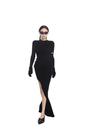 Two-Tone Layered Effect Sweater Dress for Women - Slim Fit Flattering Long Dress for Spring Summer Fashion