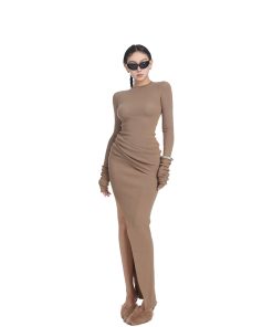 Two-Tone Layered Effect Sweater Dress for Women - Slim Fit Flattering Long Dress for Spring Summer Fashion