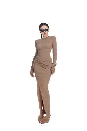 Two-Tone Layered Effect Sweater Dress for Women - Slim Fit Flattering Long Dress for Spring Summer Fashion