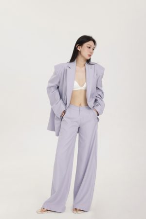 Two-Tone Silhouette Wide-Leg Suit Pants for Women - Loose Straight Casual Trousers, Spring Style, Versatile and Slimming Fit