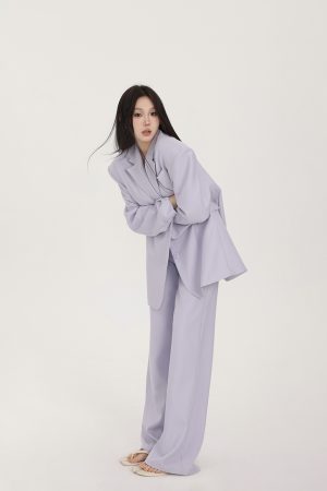 Two-Tone Silhouette Wide-Leg Suit Pants for Women - Loose Straight Casual Trousers, Spring Style, Versatile and Slimming Fit