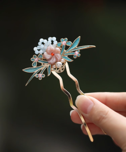 U-Shaped Blue Enamel Hairpin - High-End Chinese Style Women's Ancient Qipao Hair Accessory for Elegant Looks