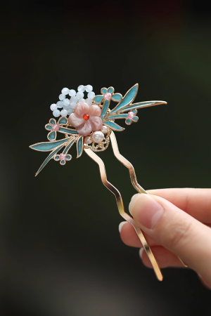 U-Shaped Blue Enamel Hairpin - High-End Chinese Style Women's Ancient Qipao Hair Accessory for Elegant Looks