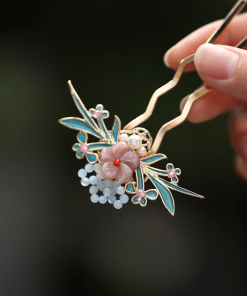 U-Shaped Blue Enamel Hairpin - High-End Chinese Style Women's Ancient Qipao Hair Accessory for Elegant Looks